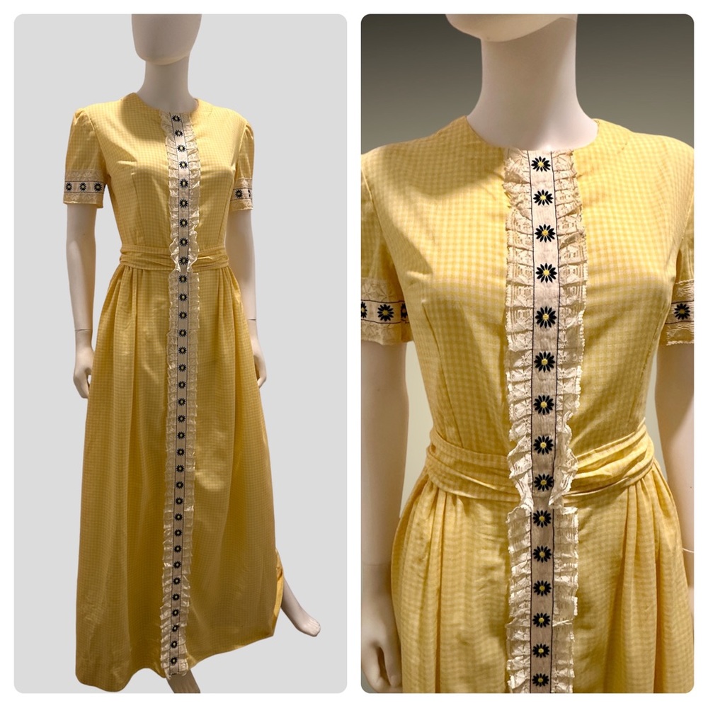Vintage yellow and white gingham prairie dress.